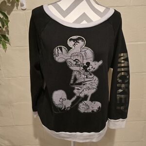 Disney Store Mickey Mouse Sweatshirt Black/Gold Crew Neck Long Sleeve Cotton XXL